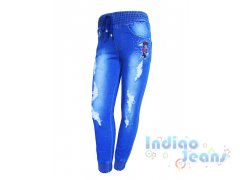 Интересные рваные джинсы для девочек, с яркой вышивкой, арт. I33151.