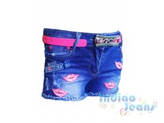 Интересные джинсовые шорты для девочек с принтом губы, арт. 580401.