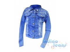 Модная джинсовая куртка  с жемчугом,для девочек, арт. I33053-8.
