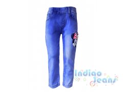 Голубые джинсы  с ярким принтом, на резинке, для девочек, арт. I33753.