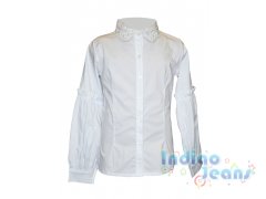 Белая блузка с кружевной отделкой на воротнике и с пышными рукавами арт. 2160.