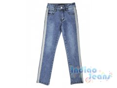 Облегченные голубые джинсы для  девочек, с лампасами, арт. I34662.