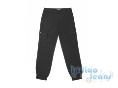 Утепленные черные брюки-джоггеры для мальчиков, арт. М14135.