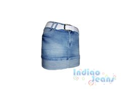Стильная джинсовая юбка с отворотом, ремень в комплекте, арт. I6868.