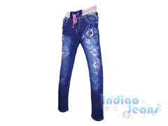 Зауженные джинсы-стрейч с яркой вышивкой, арт. I6457.