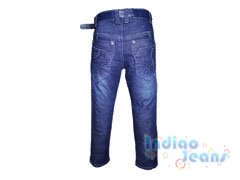 Модные джинсы на флисе для мальчиков, ремень в комплекте, арт. М4907.