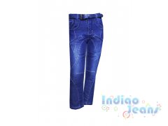 Ультрамодные утепленные джинсы для мальчиков, ремень в комплекте, арт. М 7238.