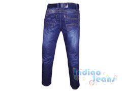 Синие классические утепленные джинсы для мальчиков, ремень в комплекте, арт. М7298.