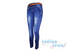 Модные зауженные джинсы-стрейч для девочек, рем ень в комплекте, арт. I8844.