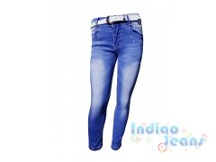 Плотнооблегающие джинсы с нежным кружевом и бусинами на карманах, арт. I8958.