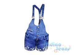 Стильный джинсовый полукомбинезон-шорты для девочек, арт. I9596.