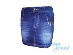 Стильная джинсовая юбка со стразами, арт. I9931.