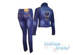 Ультрамодный джинсовый костюм с шипами, стразами и клепками, арт. I30037/I9925-8.