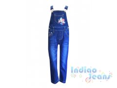 Ультрамодный джинсовый полукомбинезон с яркой вышивкой, арт. I30016.