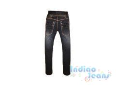 Стильные джинсы-стрейч серо-черного цвета с контрастной строчкой, ремень в комплекте, арт. М4623.