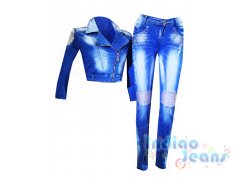 Стильный джинсовый костюм для девочек, куртка с укороченными рукавами, арт. I32179-8/I32179.