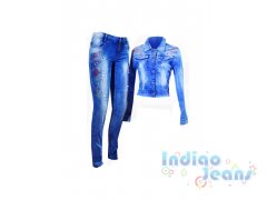 Облегченный джинсовый костюм с дырами и стразами, для девочек, арт. I32642-8/I32463.