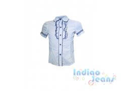 Белая блузка с отделкой синей тесьмой, с коротким рукавом, арт. 599492.