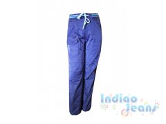 Практичные синие брюки из плащевой ткани, подклад - хлопок, арт. Е2060-1.