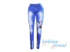 Рваные джинсы-стрейч с модным принтом, для девочек, арт. I33041.