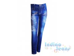 Стильные зауженные джинсы со стразами для девочек, арт. I9900.