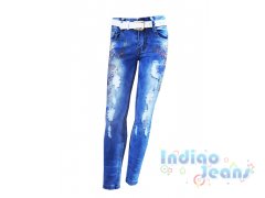 Рваные джинсы для девочек, ремень в комплекте, арт. I32586.