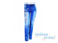Голубые джинсы с вышивкой для девочек, арт. I32573.
