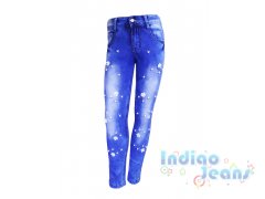Голубые джинсы-стрейч с украшениями из бусин, арт. I33036.