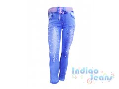 Облегченные джинсы на мягкой резинке, с россыпью жемчуга, для девочек, арт. I33057.