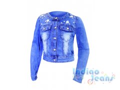 Голубая джинсовая куртка с отделкой жемчугом, для девочек, арт. I33036-8.