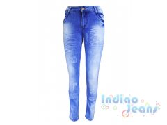 Оригинальные джинсы-стрейч с потертостями, для девочек, арт. I32394.