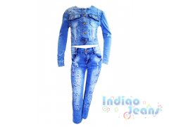 Стильный рваный джинсовый костюм с заплатками, стразами, для девочек, арт. I32539-8/I32539.
