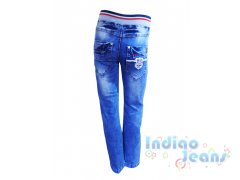 Голубые джинсы модной варки, на резинке, для мальчиков, арт. М12870.