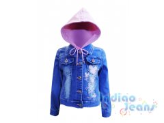 Интересная джинсовая куртка с капюшоном, для девочек, арт. I33205-8.