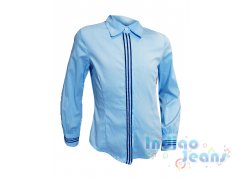 Голубая блузка на пуговицах, с длинными рукавами, арт. 700567.