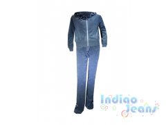 Практичный велюровый костюм с модной отделкой атласными лентами, арт. S09002.