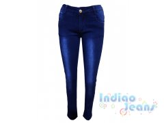 Темно-синие джинсы-стрейч модной варки, для девочек, арт. I33358.