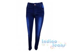 Синие джинсы-стрейч с завышенной талией, для девочек, арт. I33361.