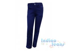 Зауженные темно-синие утепленные джинсы-стрейч для девочек, арт. I32693.