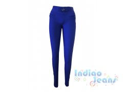 Плотнооблегающие синие брюки-стрейч,  для девочек, арт. I33609.