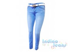 Голубые джинсы для девочек, ремень в комплекте, арт. 60435-А.