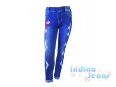 Стильные джинсы-стрейч на резинке, с яркой вышивкой, для девочек, арт. I33544.