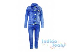Голубой джинсовый костюм для девочек, брюки на резинке, арт. I33686-8/I33686.