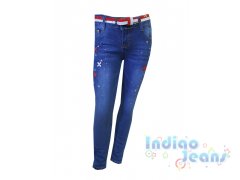 Интересные  джинсы для девочек, ремень в комплекте, арт. 320-В.