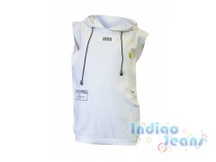 Стильная белая футболка с капюшоном, для мальчиков, арт. 180171.