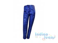 Комбинированные утепленные синие брюки, с высокой посадкой,  для девочек, арт. D702026.