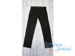 Черные джинсы-стрейч для мальчиков, ремень в комплекте, арт. AN047.