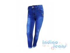 Стильные джинсы с модной вышивкой , для девочек, арт. I34197.