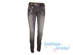 Нарядные джинсы для девочек модной варки, ремень в комплекте, арт. I5212.