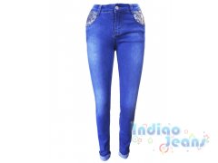 Стильные джинсы с серебрянными пайетками на карманах, арт. I34480.